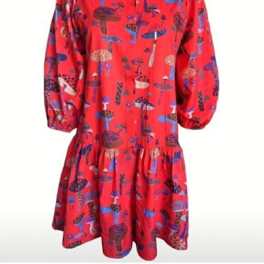 Red Animal Print Mushroom  Lantern Sleeve Mini Dress S - Picture 3 of 12